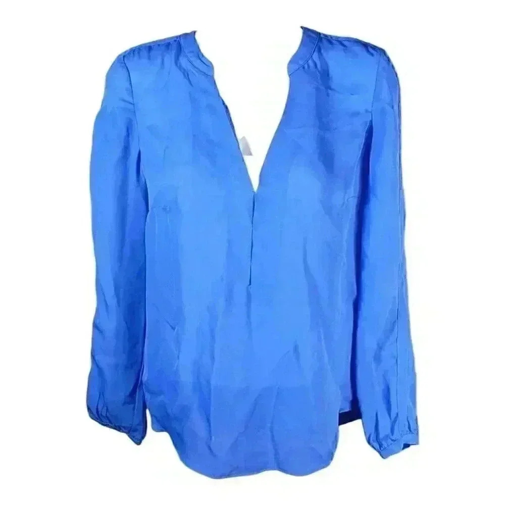 Parker Silk Blouse Top Pacific Blue Women's XS Long Sleeve V-Neck